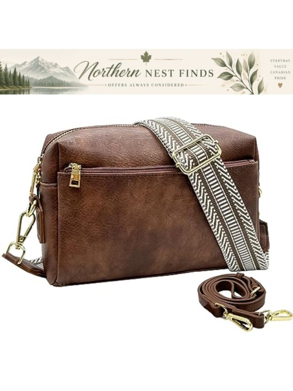 Vegan Leather Crossbody Bag Small Designer Cell Phone Purse with 2 Straps